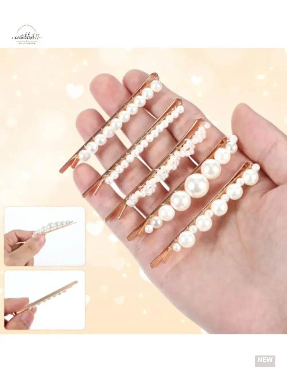 10 Pearl Hair Clips, Gold Barrettes for Women Wedding Decorative Clips